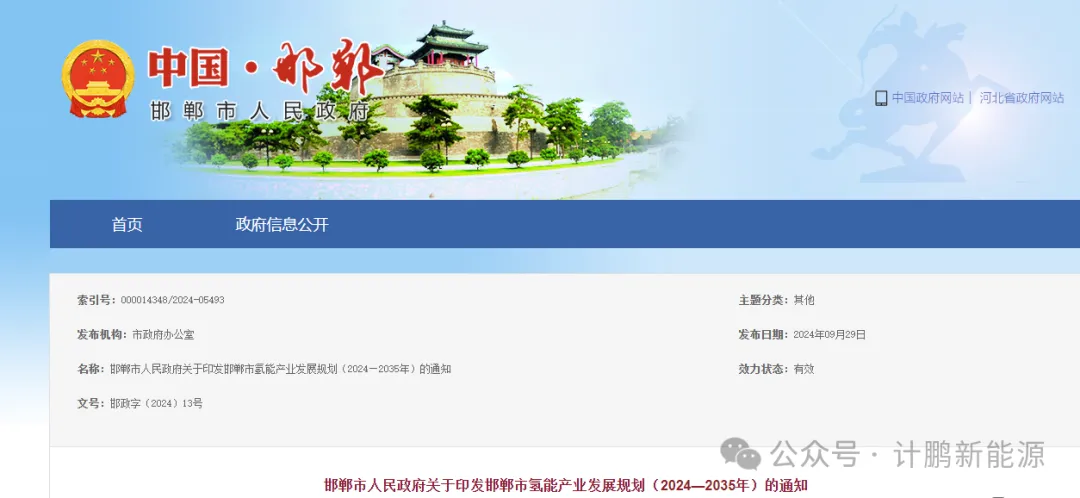 計(jì)鵬咨詢助力邯鄲發改，共同擘畫(huà)區(qū)域氫能(néng)發展新藍(lán)圖——《邯鄲市(shì)氫能(néng)産業(yè)發展規劃（2024—2035 年(nián)）》重磅出爐！